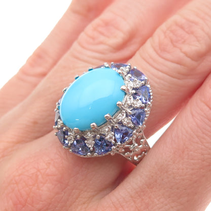 Chuck Clemency 925 Sterling Silver Real Turquoise Tanzanite Topaz Ring Size 8.25