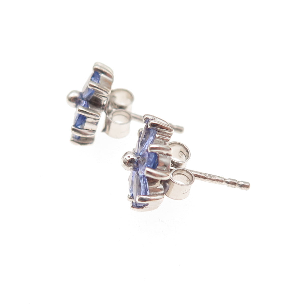 D'Joy 925 Sterling Silver Real Pear-Cut Tanzanite Floral Stud Earrings