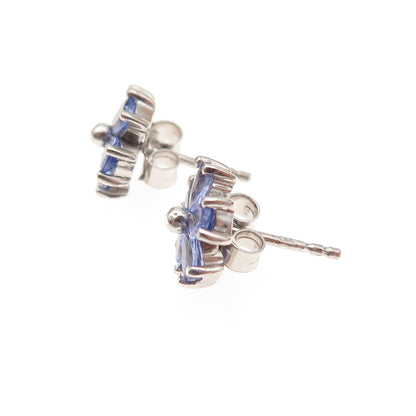 D'Joy 925 Sterling Silver Real Pear-Cut Tanzanite Floral Stud Earrings