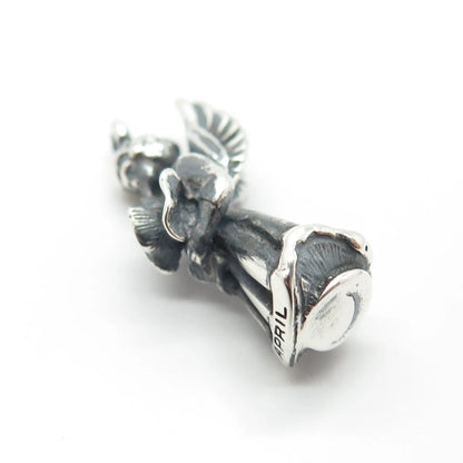 925 Sterling Silver Vintage "April" Girl w/Wings Pendant