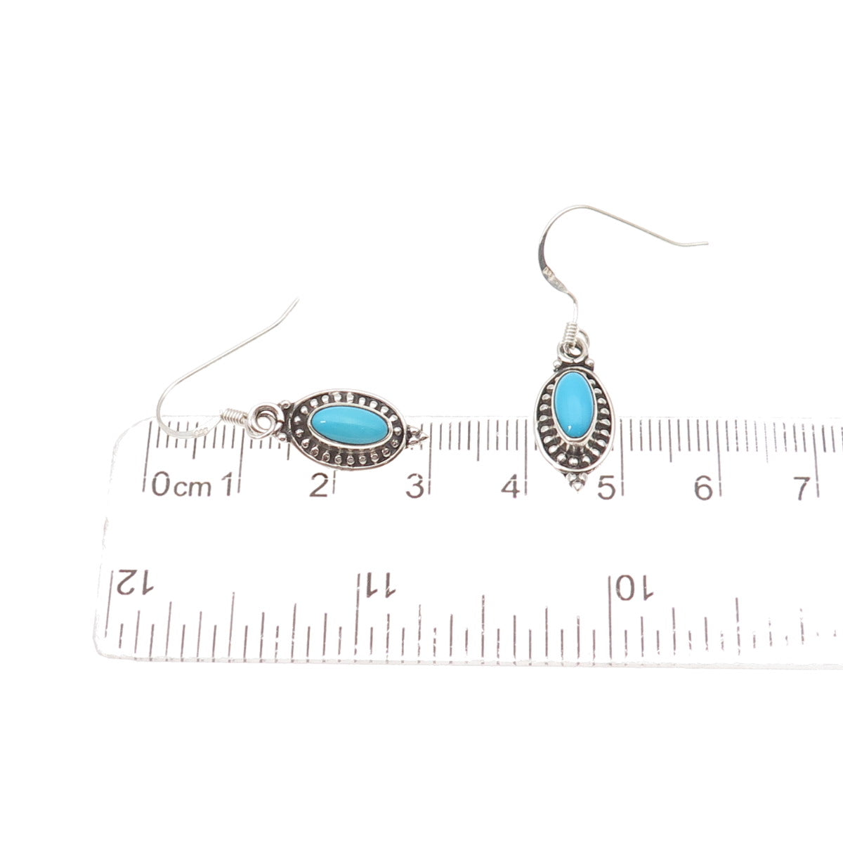 925 Sterling Silver Vintage Real Sleeping Beauty Turquoise Dangle Earrings