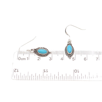 925 Sterling Silver Vintage Real Sleeping Beauty Turquoise Dangle Earrings