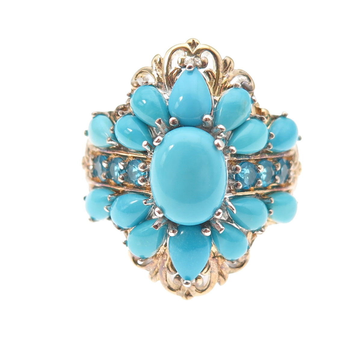 D'Joy Sterling Silver 2-Tone Real Sleeping Beauty Turquoise Apatite Ring Size 8