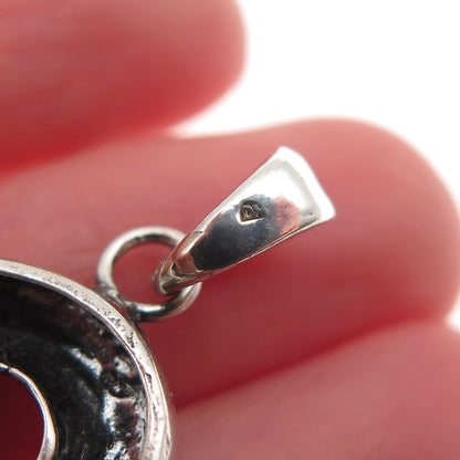 925 Sterling Silver Vintage Modernist Circle Oxidized Charm Pendant