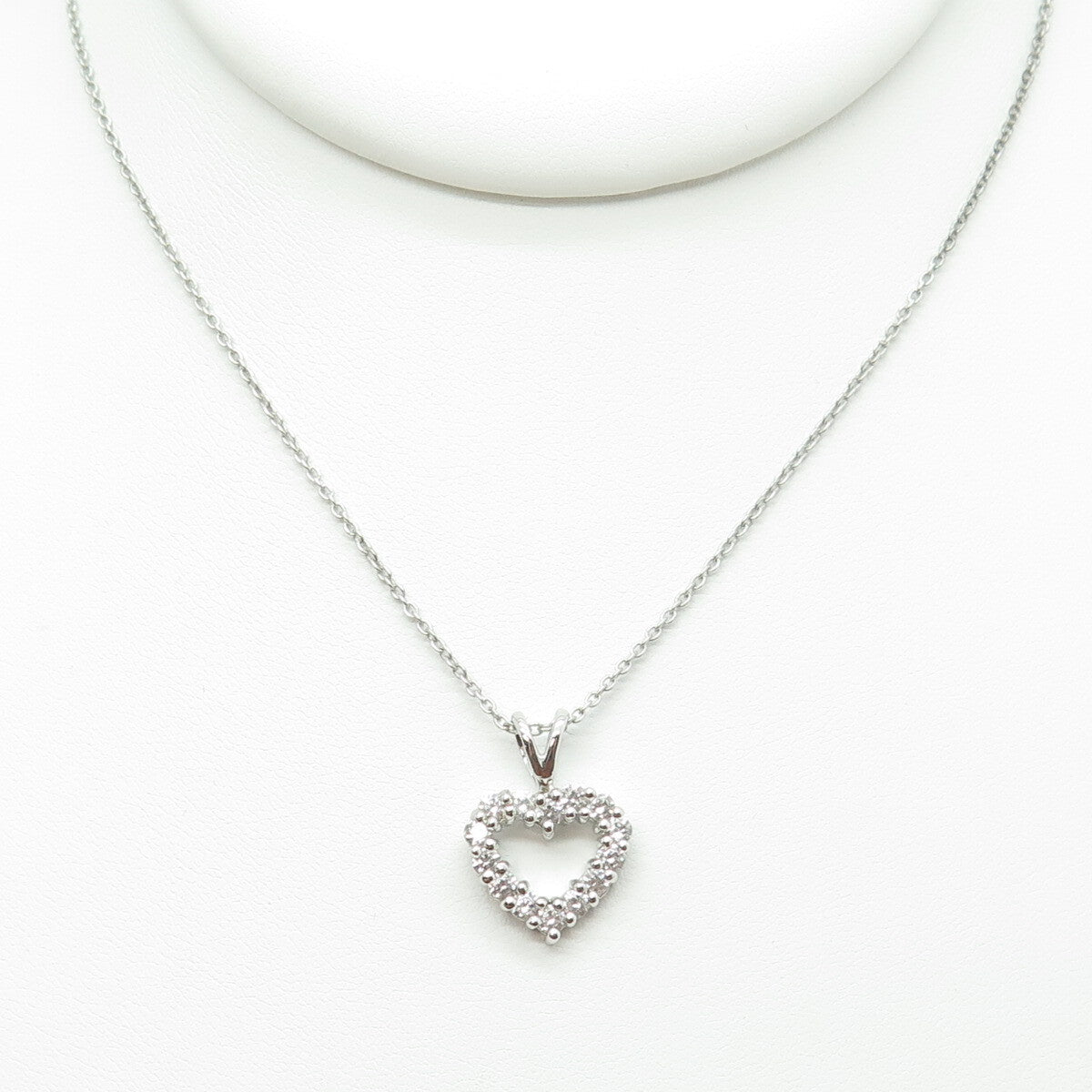 925 Sterling Silver Italy Round-Cut C Z Heart Cable Chain Necklace 16"