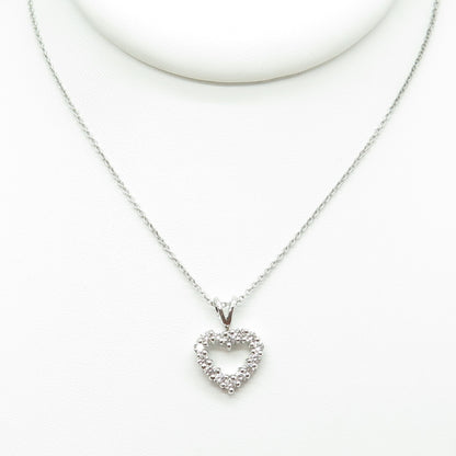 925 Sterling Silver Italy Round-Cut C Z Heart Cable Chain Necklace 16"