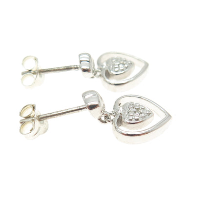 DBJ DEE BERKLE 925 Sterling Silver Real Round-Cut Diamond Heart Earrings