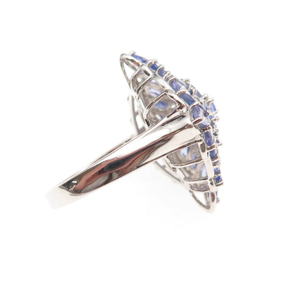 Chuck Clemency 925 Sterling Silver Real Tanzanite & White Topaz Ring Size 8.25