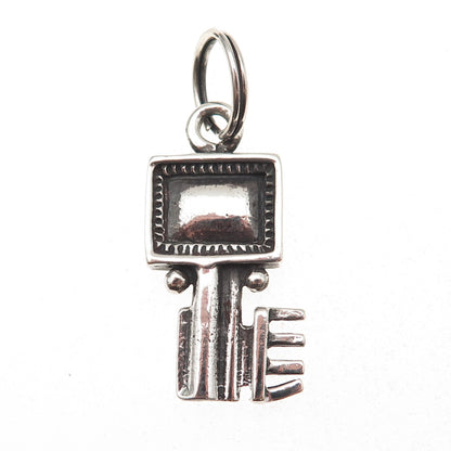 925 Sterling Silver Antique Art Deco Key Oxidized Charm Pendant
