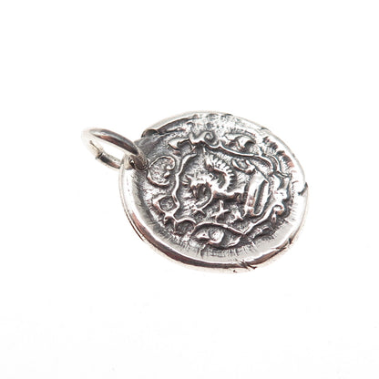 925 Sterling Silver Vintage Griffin Wax Seal Crest Oxidized Charm Pendant