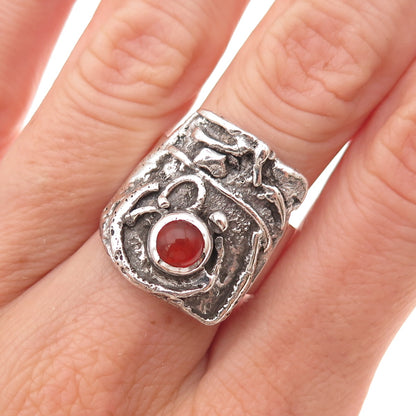 Felice Sterling Silver Vintage Real Carnelian Modernist Oxidized Ring Size 7.5