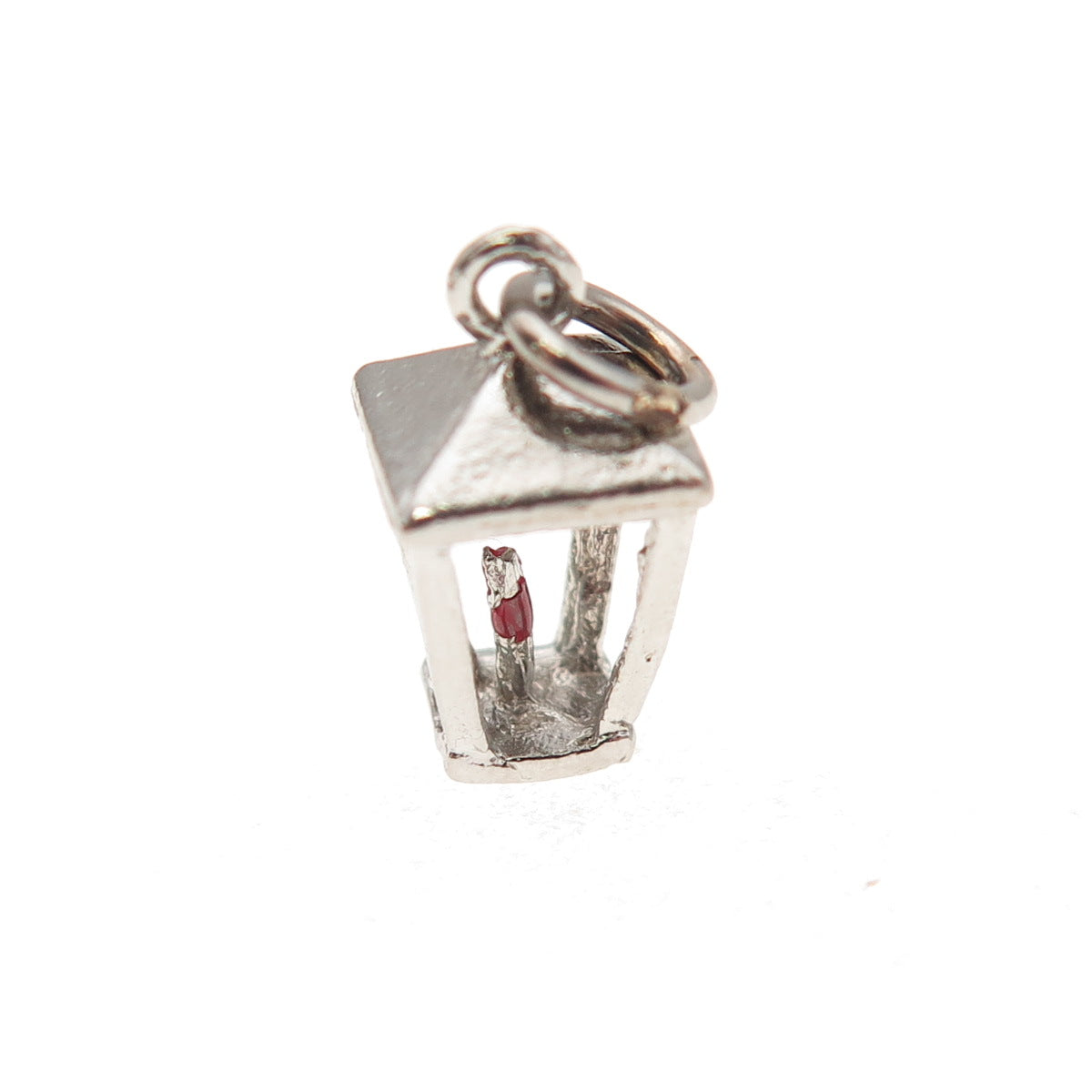 925 Sterling Silver Antique Art Deco Enamel Lantern Oxidized 3D Charm Pendant