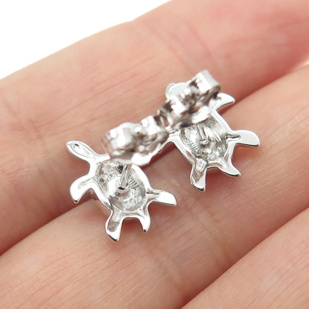 925 Sterling Silver Turtle For Good Luck Stud Earrings