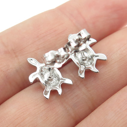 925 Sterling Silver Turtle For Good Luck Stud Earrings