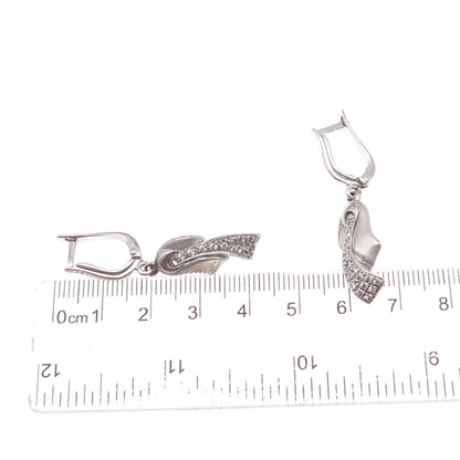 925 Sterling Silver Vintage Round-Cut C Z Aquarius Zodiac Dangle Earrings