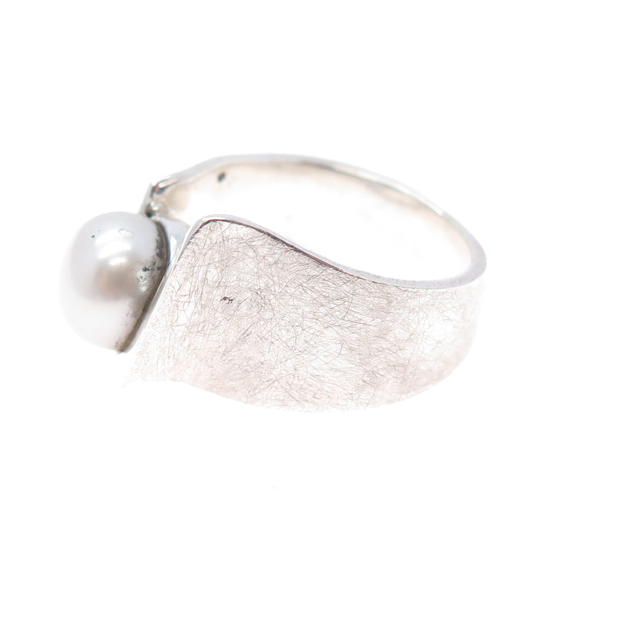 925 Sterling Silver Vintage Real Pearl Modernist Ring Size 6
