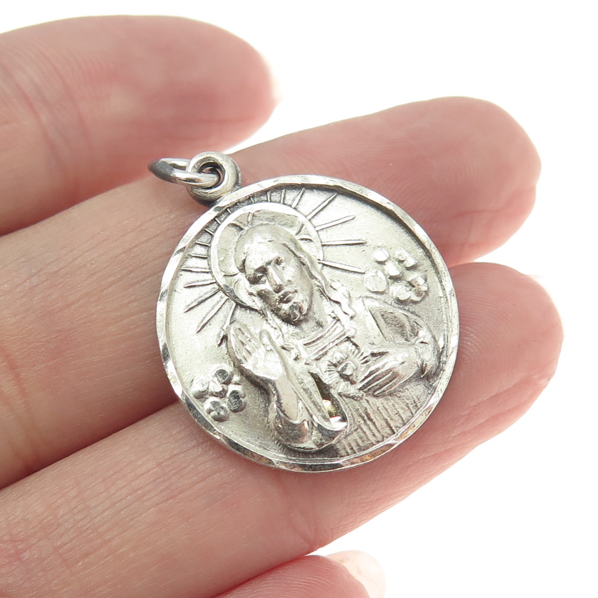 CREED 925 Sterling Silver Antique Art Deco Jesus Religious Pendant