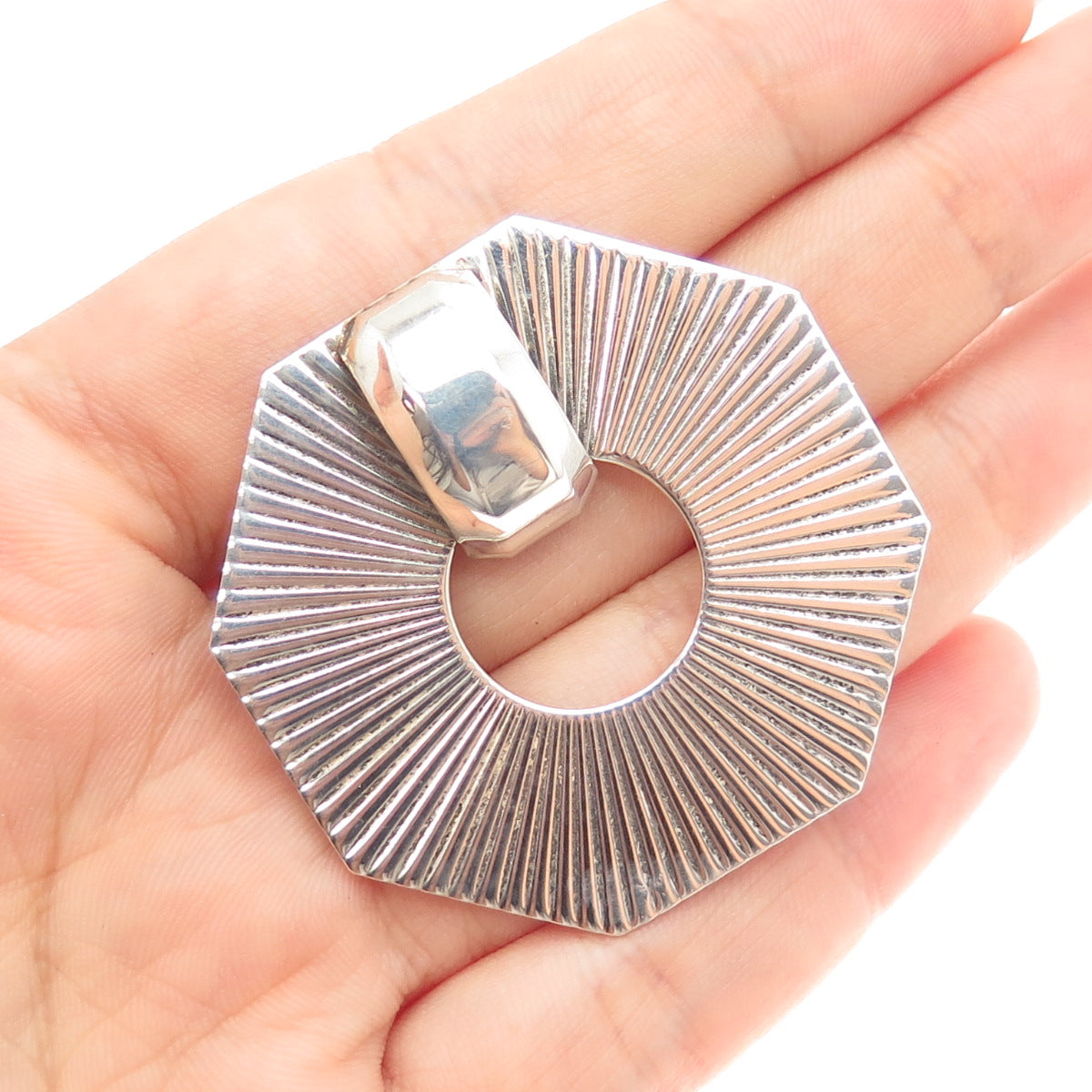 925 Sterling Silver Vintage Modernist Geometric Oxidized Pin Brooch