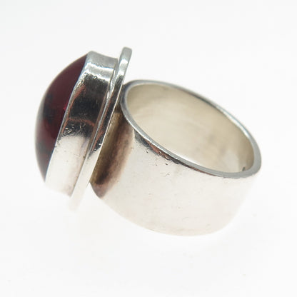 925 Sterling Silver Vintage Real Cabochon Red Jasper Modernist Ring Size 7.25