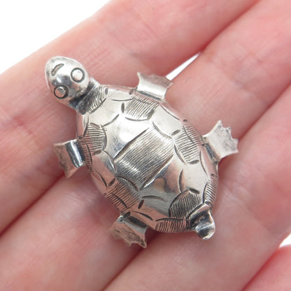 925 Sterling Silver Vintage Mexico Turtle Oxidized Pin Brooch