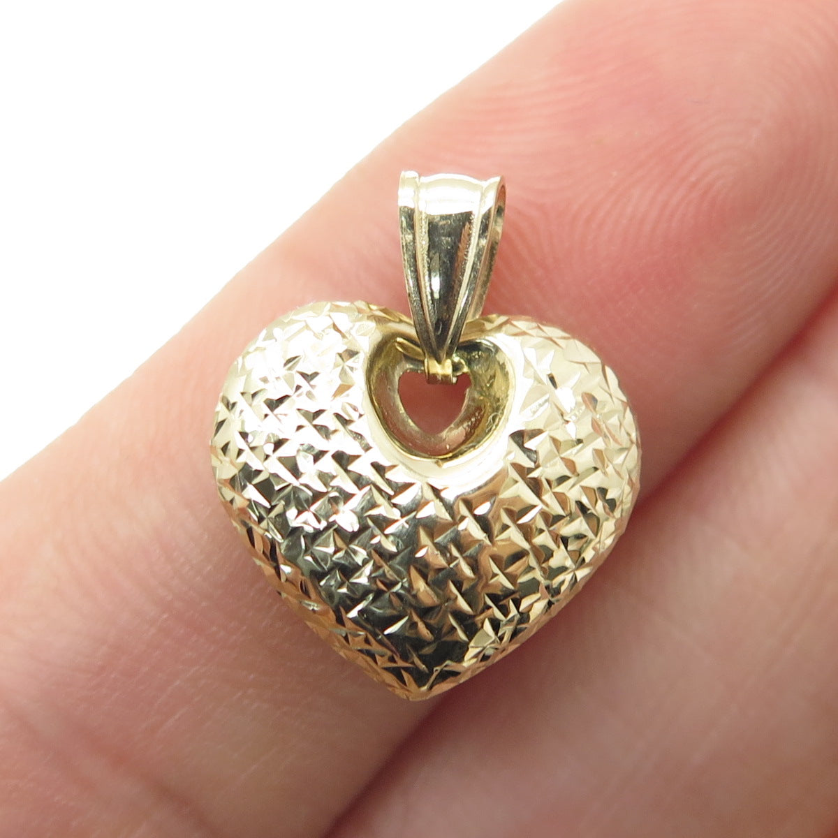 14K Yellow Gold Diamond-Cut Heart Minimalist Charm Pendant