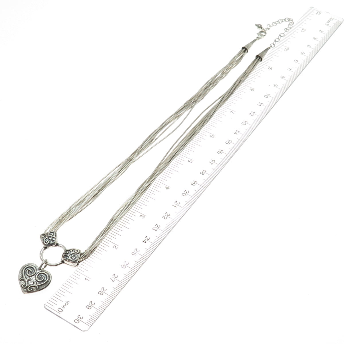 SHUBE Sterling Silver Vintage Heart Multi-Strand Liquid Chain Necklace 18-20"