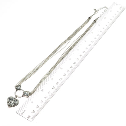 SHUBE Sterling Silver Vintage Heart Multi-Strand Liquid Chain Necklace 18-20"