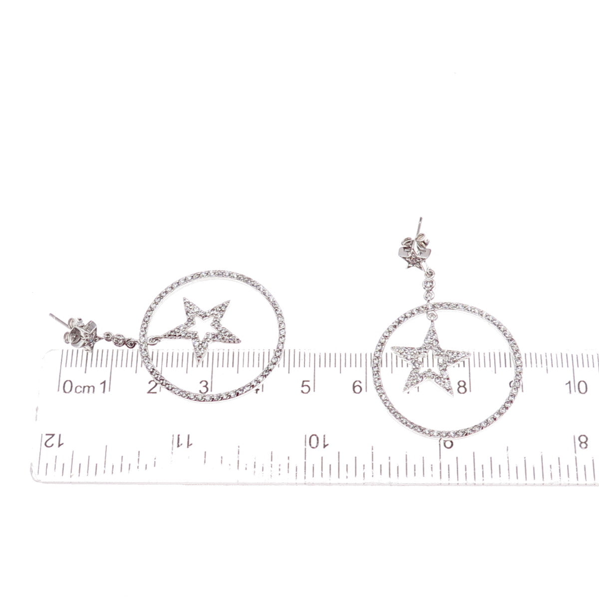 925 Sterling Silver Round-Cut C Z Star Dangle Earrings