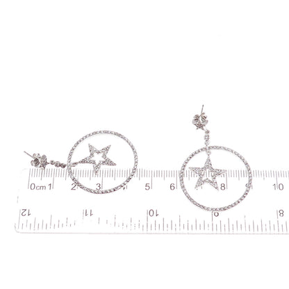925 Sterling Silver Round-Cut C Z Star Dangle Earrings
