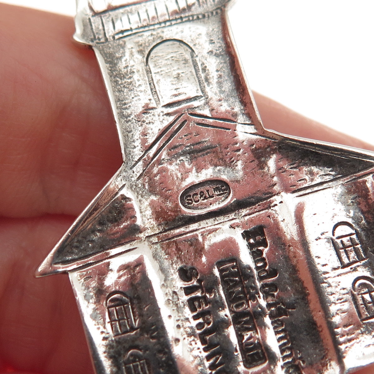 Hand & Hammer Sterling Silver Vintage Old North Church Oxidized Large Pendant