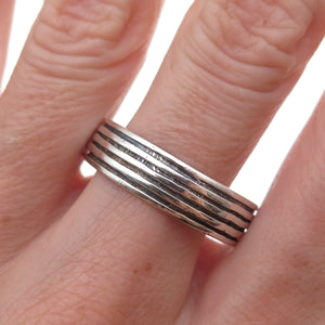 925 Sterling Silver Vintage Lined Oxidized Band Ring Size 13