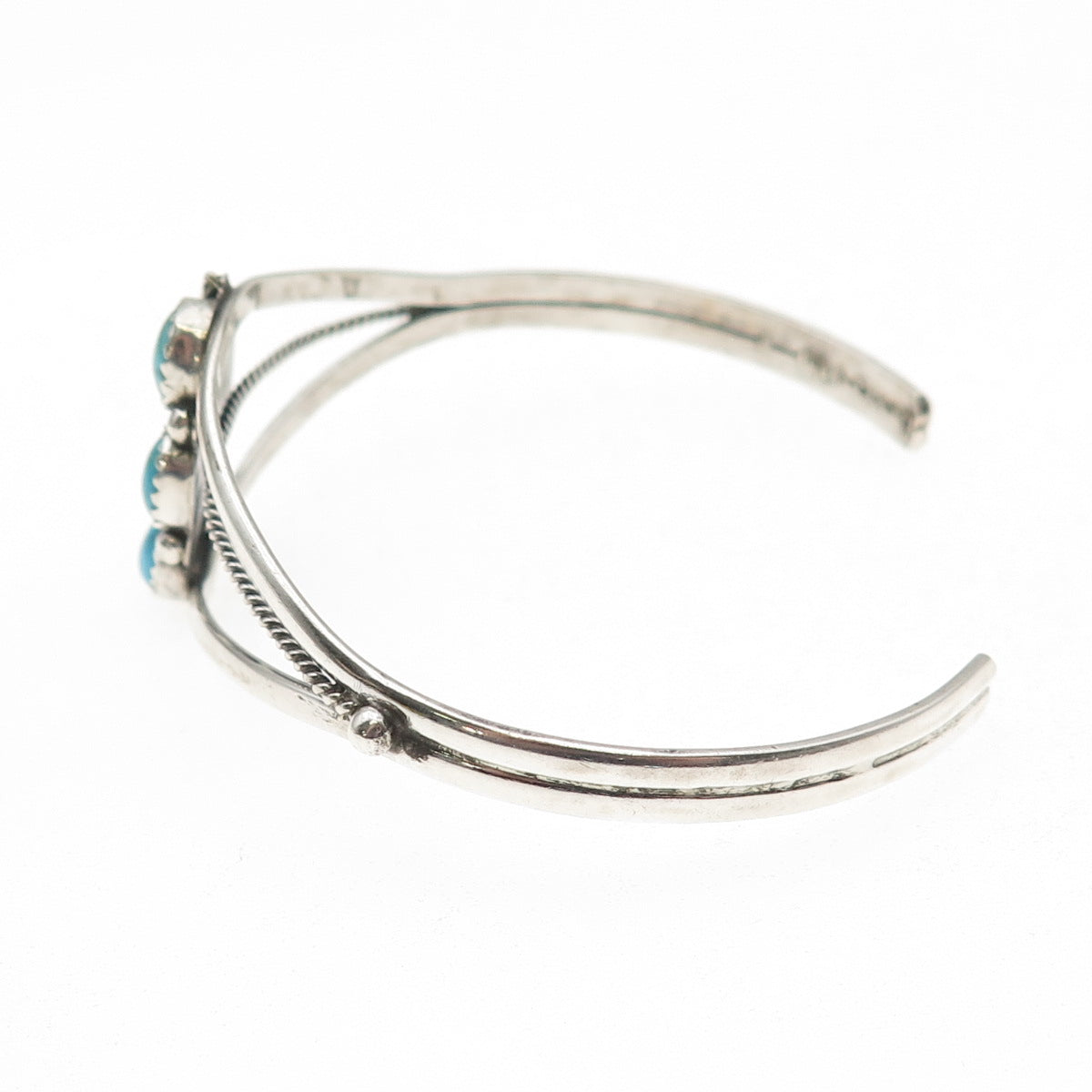 Old Pawn 925 Sterling Silver Vintage Turquoise Feather Adjustable Bracelet 7"