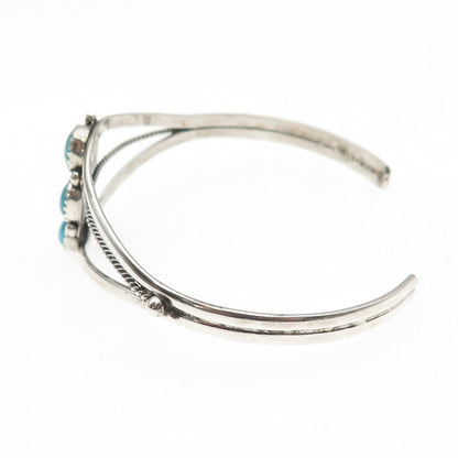 Old Pawn 925 Sterling Silver Vintage Turquoise Feather Adjustable Bracelet 7"