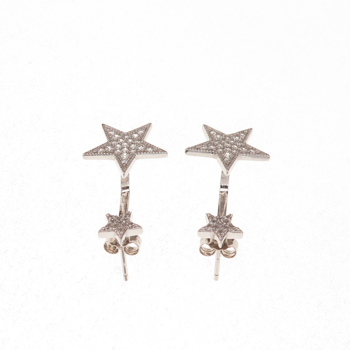 925 Sterling Silver Round-Cut C Z Star Interchangeable Earrings