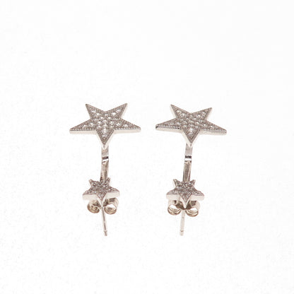 925 Sterling Silver Round-Cut C Z Star Interchangeable Earrings