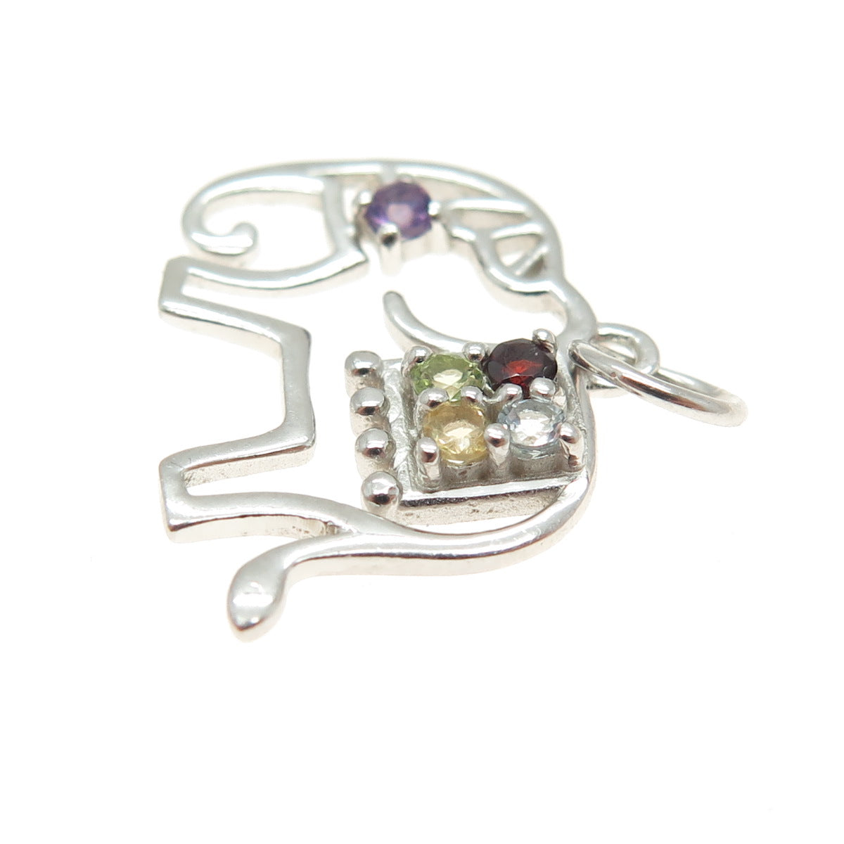 925 Sterling Silver Real Multi-Color Gem Elephant Minimalist Charm Pendant