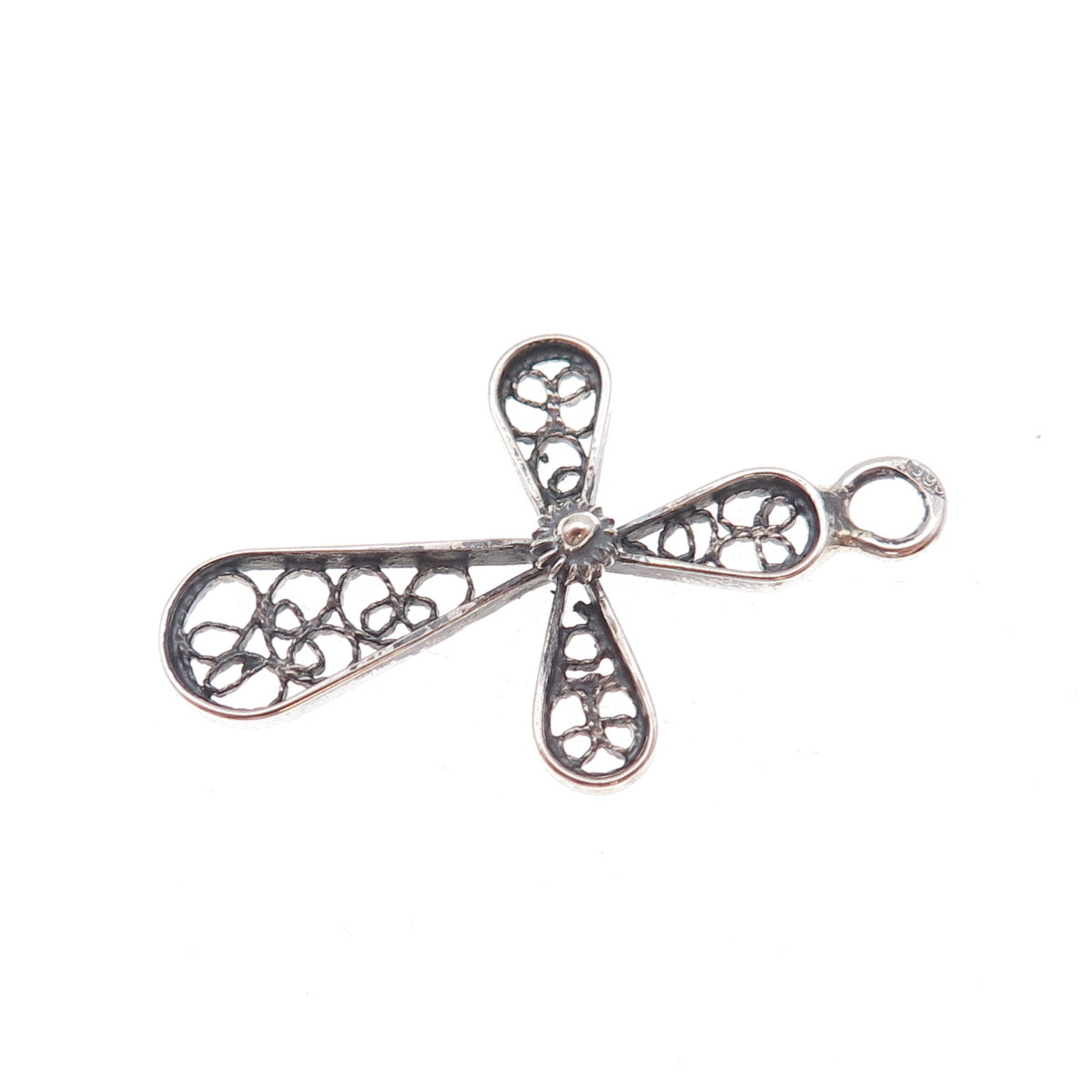 925 Sterling Silver Vintage Cross Filigree Oxidized Charm Pendant