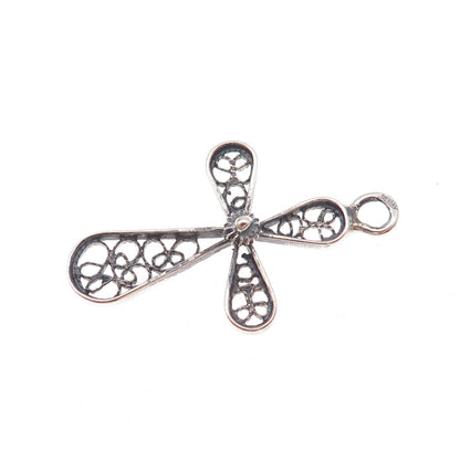 925 Sterling Silver Vintage Cross Filigree Oxidized Charm Pendant