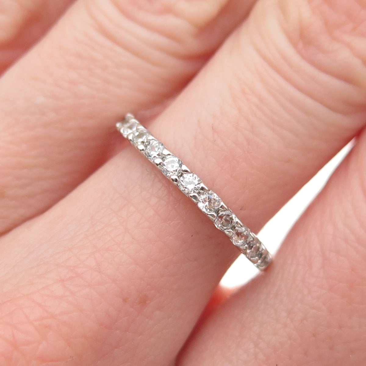925 Sterling Silver Round-Cut C Z Half Eternity Stackable Ring Size 7