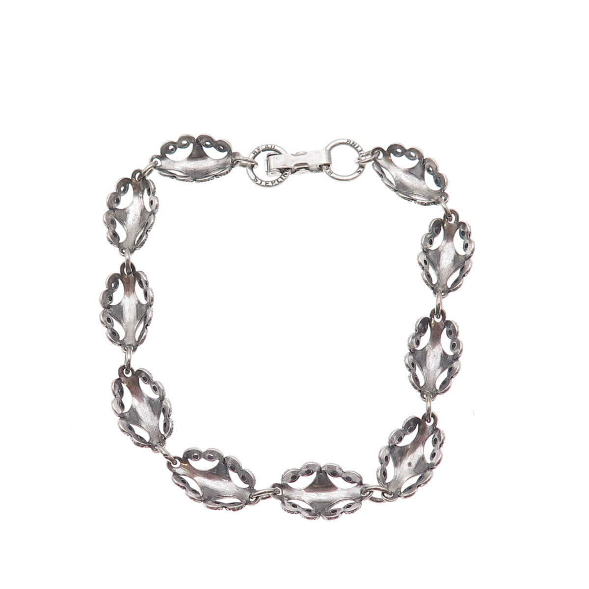 Beau 925 Sterling Silver Antique Art Deco Floral Filigree Link Bracelet 7"