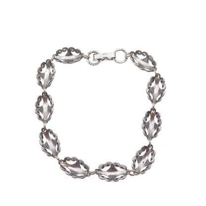 Beau 925 Sterling Silver Antique Art Deco Floral Filigree Link Bracelet 7"
