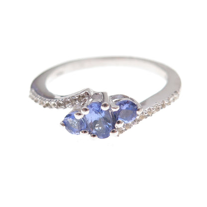 Chuck Clemency 925 Sterling Silver Real Tanzanite & White Topaz Ring Size 8.25