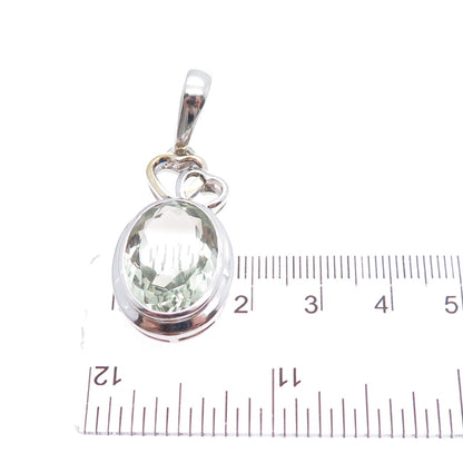 925 Sterling Silver Vintage Real Green Amethyst Couple Heart Charm Pendant