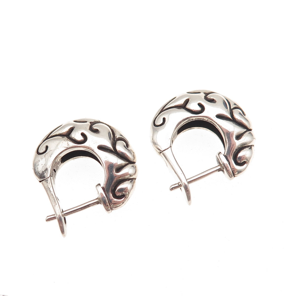 Zina 925 Sterling Silver Vintage Ornate Oxidized Hoop Earrings