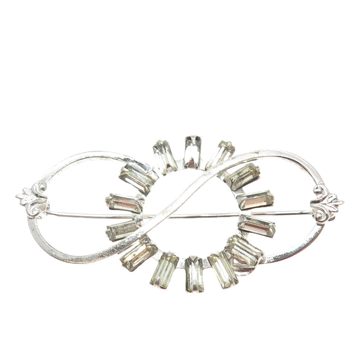 AMCO Sterling Silver Antique Art Deco Baguette-Cut Rhinestone Infinity Brooch