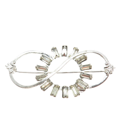 AMCO Sterling Silver Antique Art Deco Baguette-Cut Rhinestone Infinity Brooch