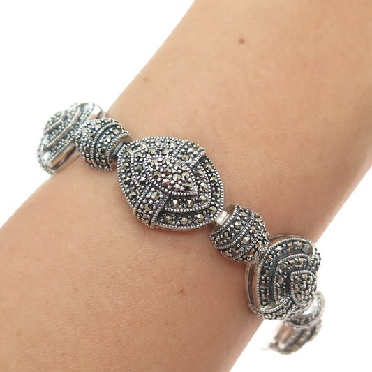 925 Sterling Silver Vintage Real Marcasite Art Deco Style Oxidized Bracelet 7"