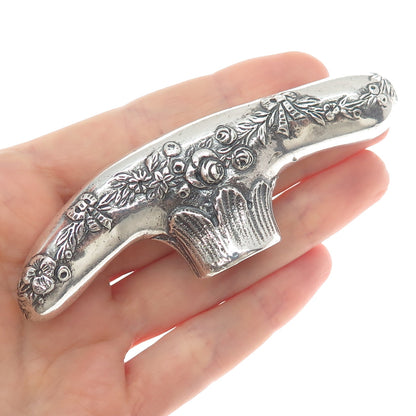 925 Sterling Silver Antique Victorian Repousse Rose Floral Walking Stick Handle