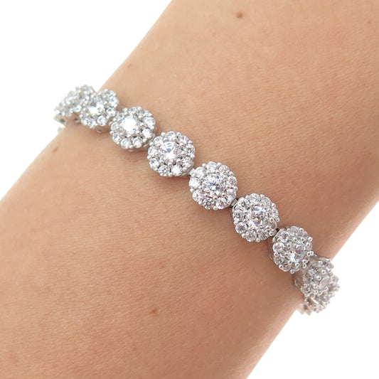 925 Sterling Silver Round-Cut C Z Flower Link Sparkle Bracelet 6.5"
