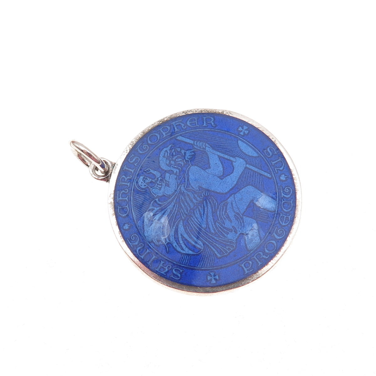 Charles Thomae Sterling Silver Antique Art Deco Enamel St. Christopher Pendant